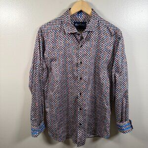 Robert Graham Button Up Shirt Size Medium Blue Flip Cuff Tailored Fit Career